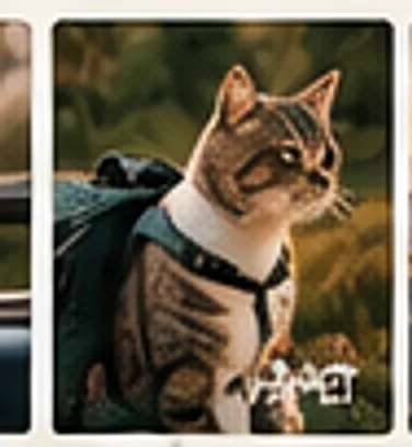 Gato com mochila em trilha